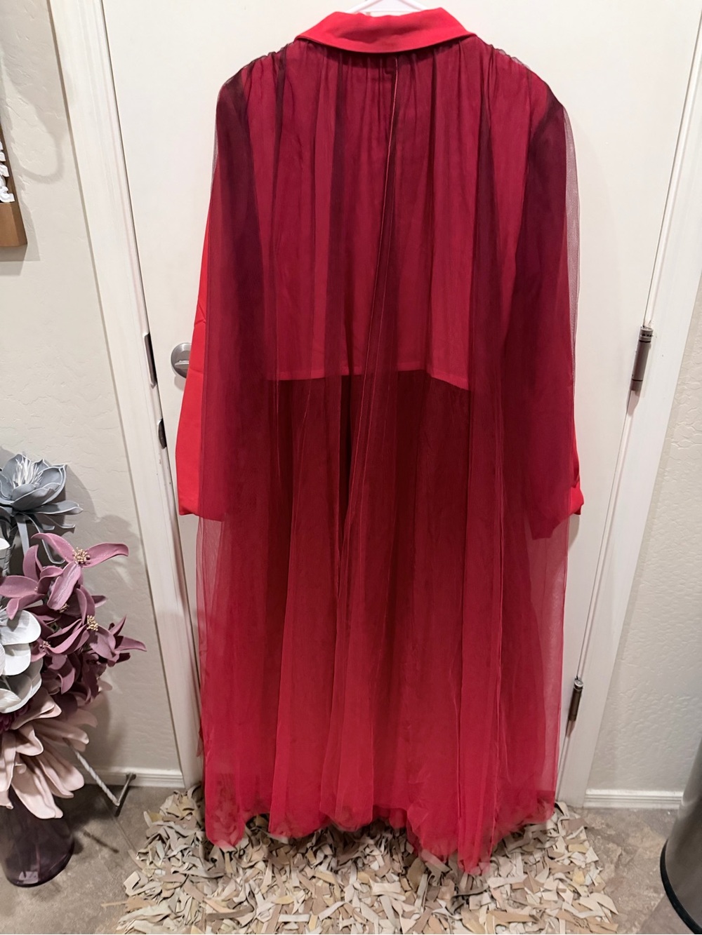 AKIRA Bold Red Layered Tulle Trench - Picture 3 of 5